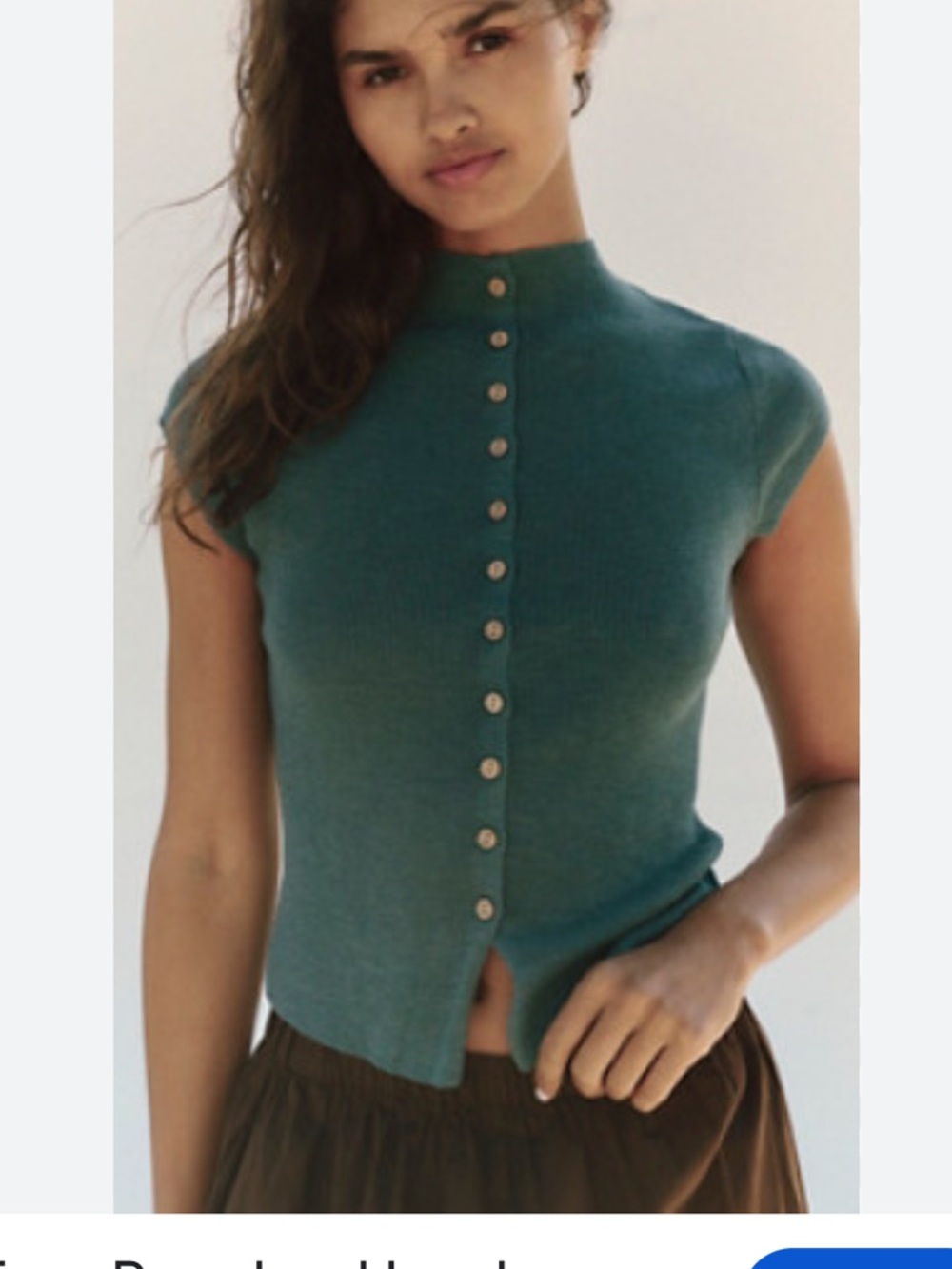Free People Hazel Button-Front Cap Sleeve Top in Teal Green med